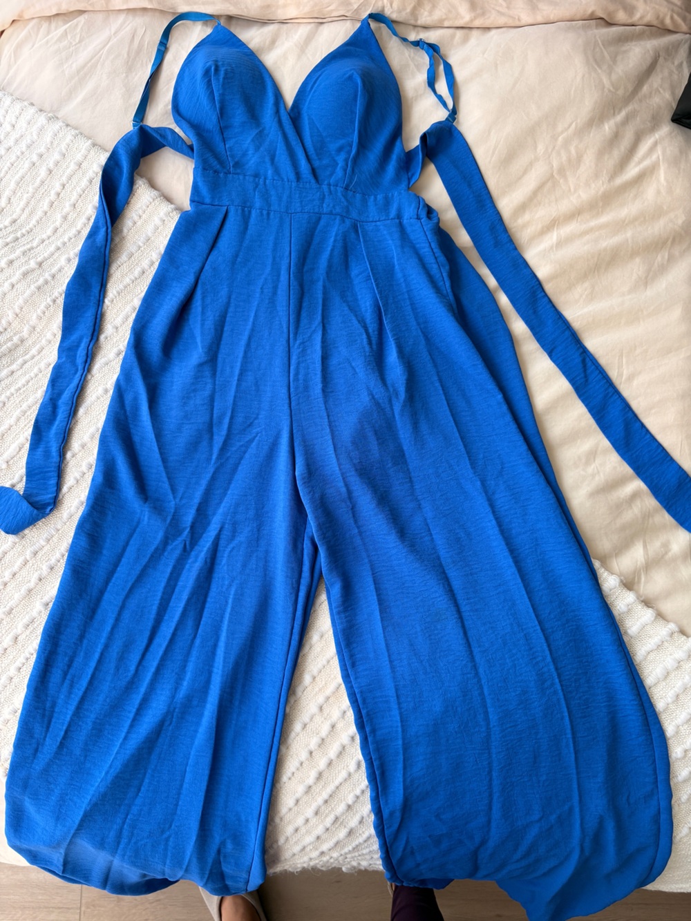 Blue High-Waist Wide-Leg Jumpsuit